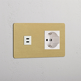 Modulo Doppio USB 30W & Schuko/Bipasso in Ottone Antico Bianco