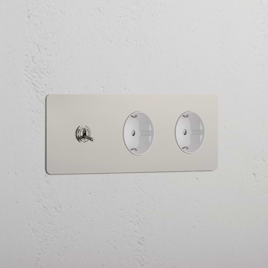 Triplo Modulo Levetta & 2x Schuko Tondo - Nichel Lucido Bianco