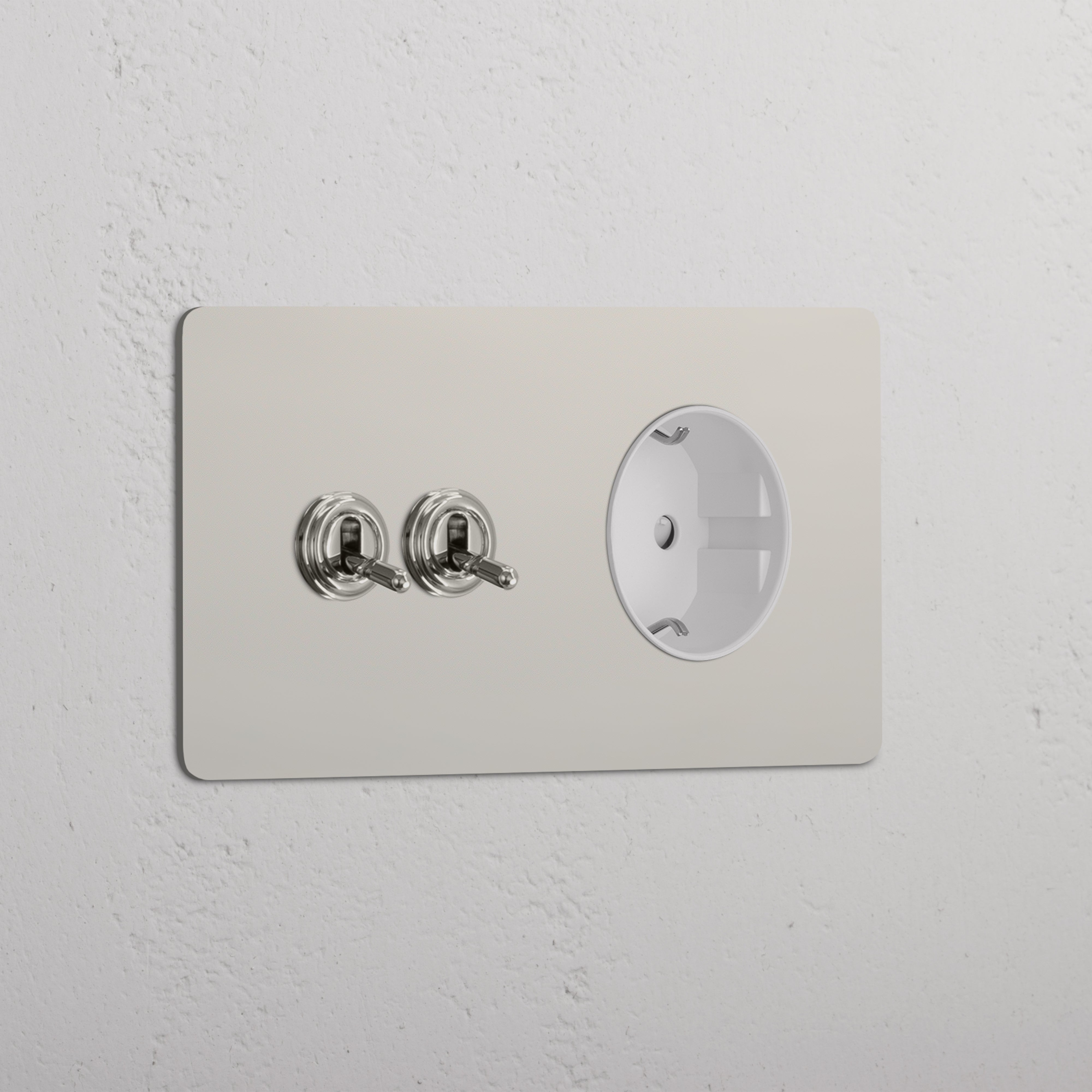 Doppio Modulo 2x Levetta & Schuko Tondo - Nichel Lucido Bianco