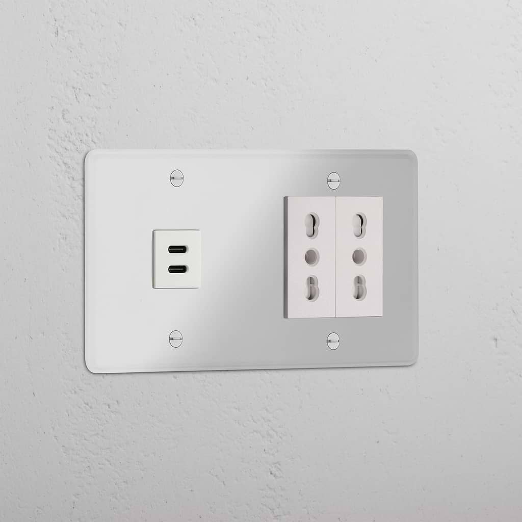 Modulo Doppio USB 30W & 2x Bipasso - Trasparente Bianco