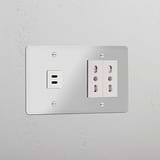 Modulo Doppio USB 30W & 2x Bipasso - Trasparente Bianco