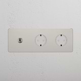 Triplo Modulo Levetta & 2x Schuko Tondo - Nichel Lucido Bianco