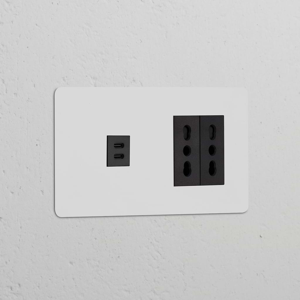 Modulo USB 30W + Modulo di alimentazione Bipasso 2x - Pitturabile Nero