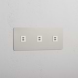 Presa di Ricarica Veloce ad Alta Capacità: Modulo Triplo 3x USB in Nichel Lucido Bianco