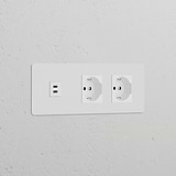 Modulo USB 30W + Modulo di alimentazione Schuko/Bipasso 2x - Pitturabile Bianco