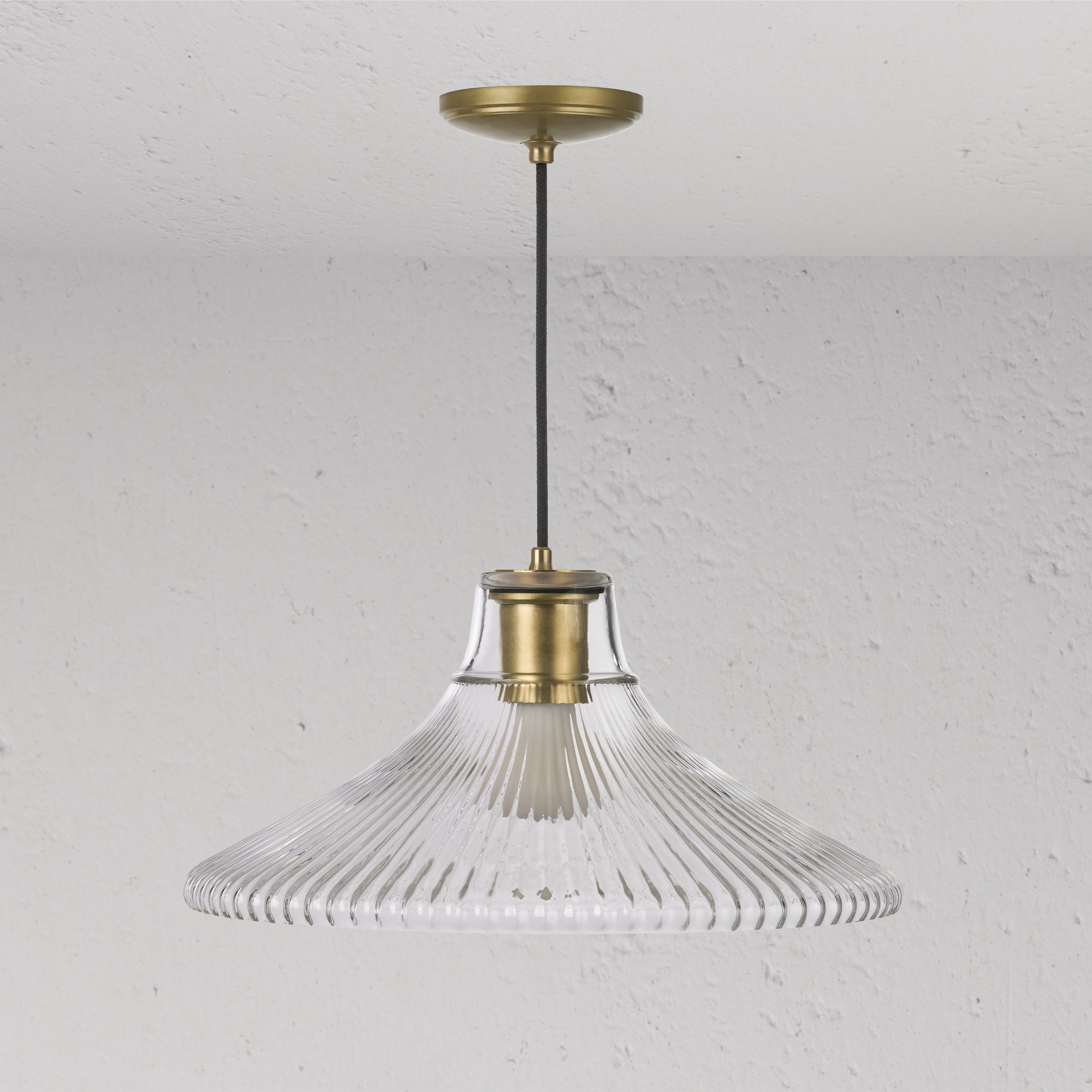 Hammersmith Lampadario Grande in Vetro Scanalato - Ottone Antico