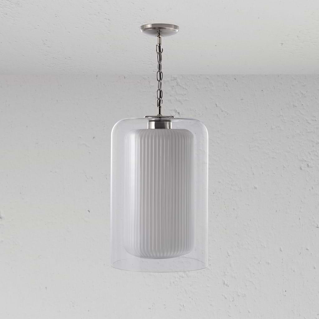 Windsor Lampadario Grande in Vetro Opale - Nichel Lucido
