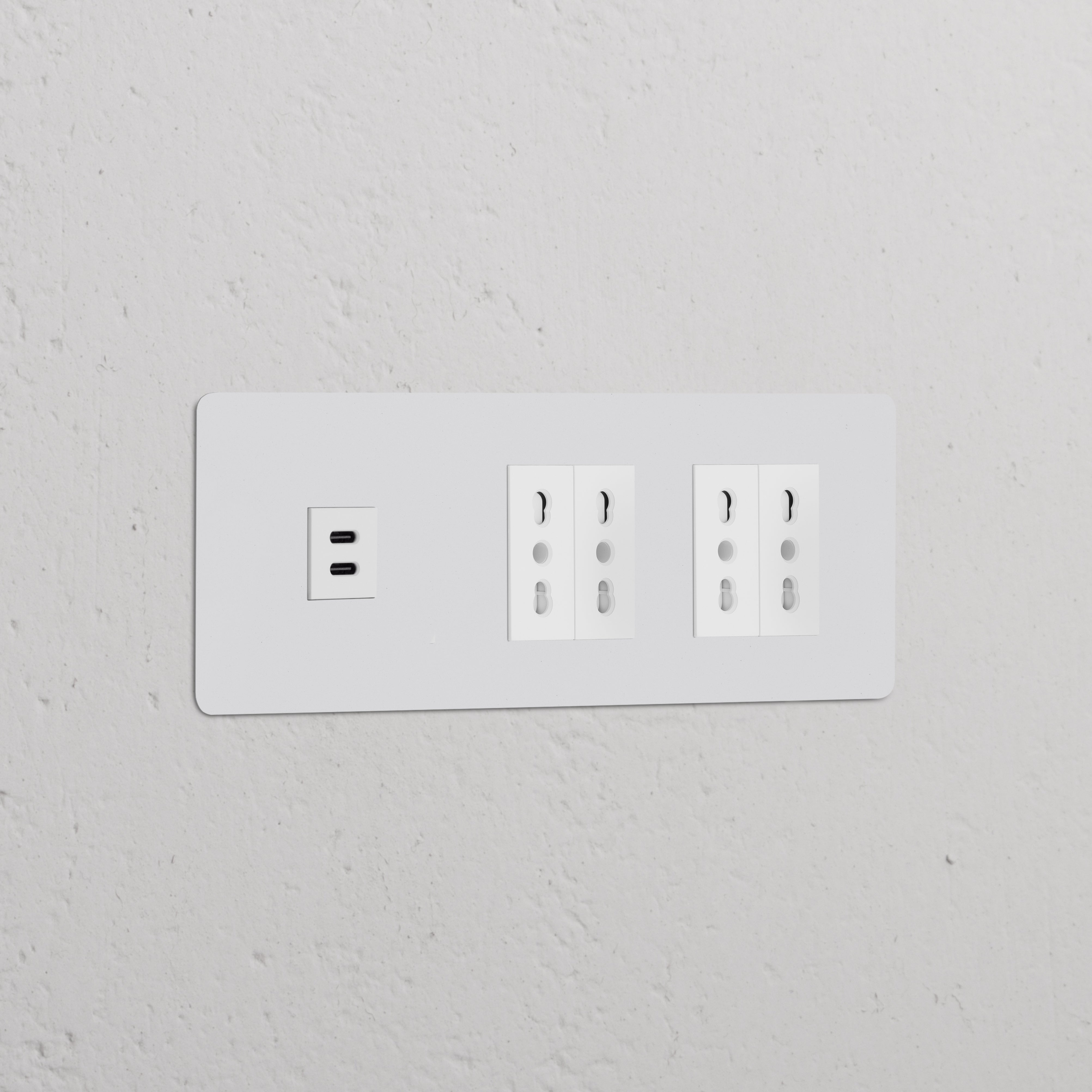 'Modulo USB 30W + Modulo di alimentazione Bipasso 4x - Pitturabile Bianco' modulo da parete con prese USB e corrente.