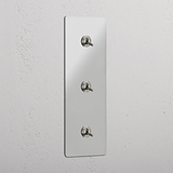 Interruttore a Levetta Triplo Verticale in Nichel Lucido Trasparente - Accessorio Intuitivo di Illuminazione