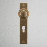 Poplar Pomello Porta con Placca Lunga e Serratura Euro - Ottone Antico