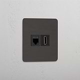 Modulo RJ45 & HDMI Singolo in Bronzo Nero - Connettività Avanzata