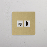 Modulo Singolo RJ45 & HDMI in Ottone Antico Bianco, Perfetto per Case Moderne su Sfondo Bianco