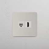 Modulo Combinato RJ45 & HDMI in Nichel Lucido Bianco: su Sfondo Bianco