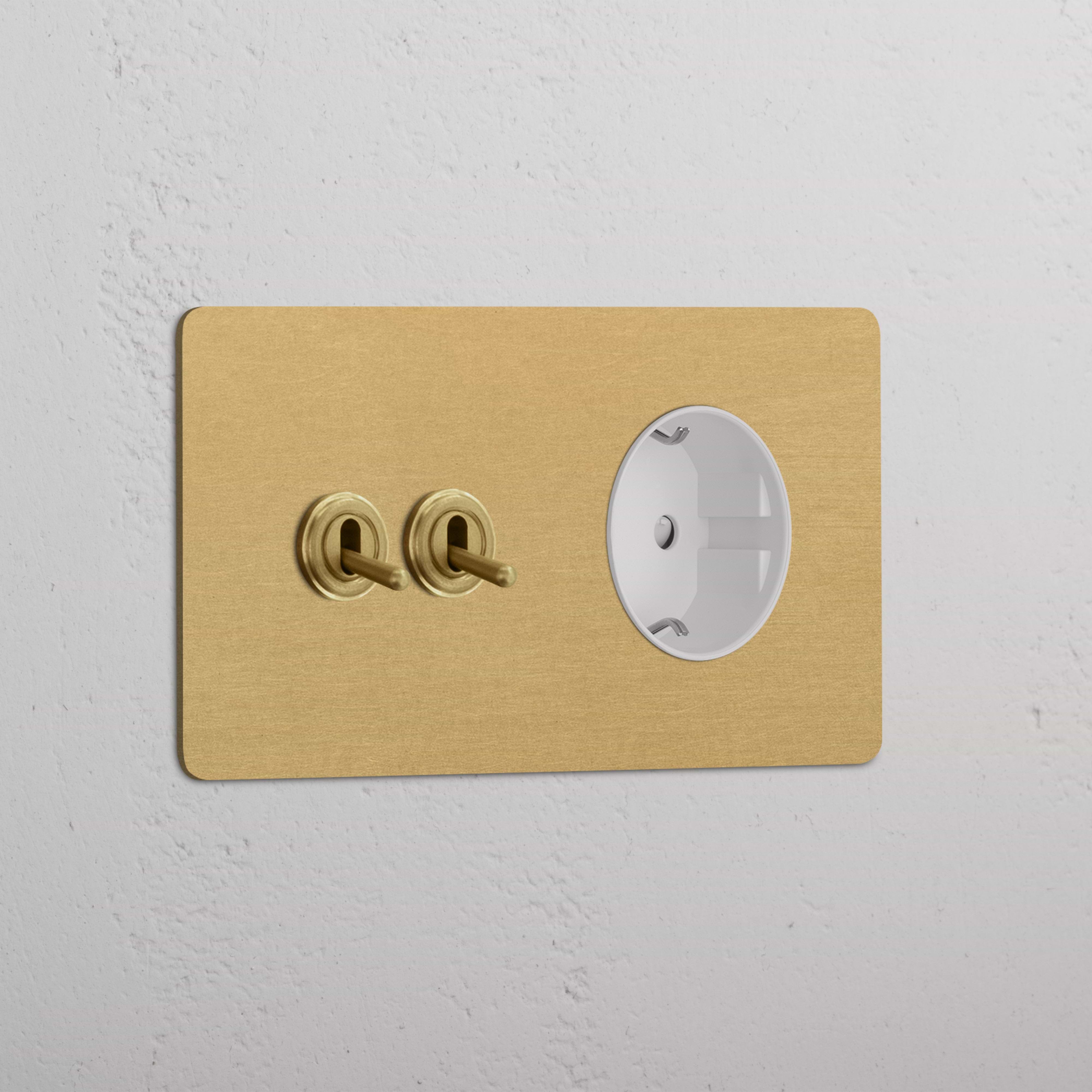 Doppio Modulo 2x Levetta & Schuko Tondo - Ottone Antico Bianco
