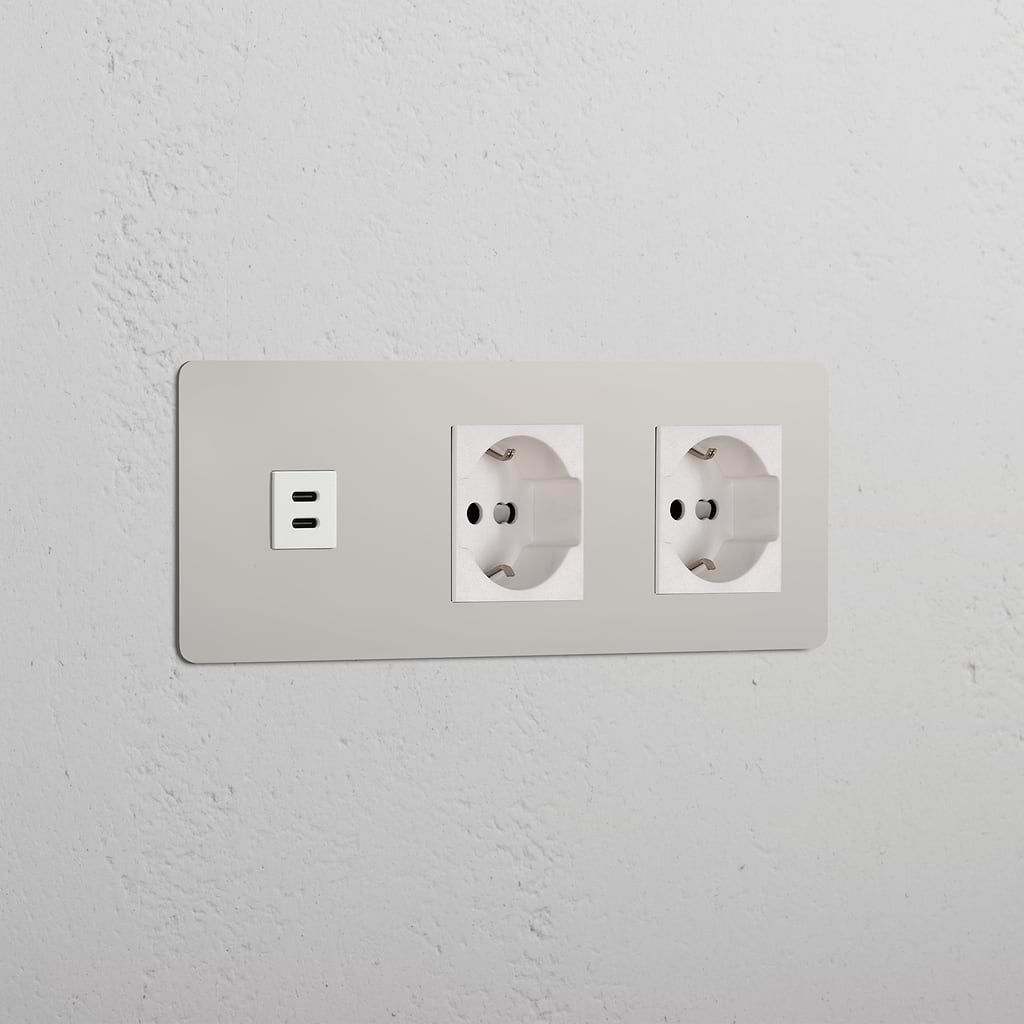 Modulo Triplo USB 30W & 2x Schuko/Bipasso in Nichel Lucido Bianco