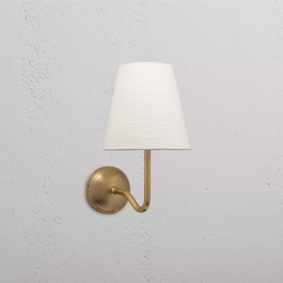 Malvern Applique da Parete Media in Ottone Antico con paralume bianco su parete grigio chiaro texturizzata.