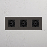 Modulo Triplo 3x Schuko/Bipasso - Bronzo Nero