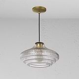 Brookfield Lampadario Medio in Vetro Scanalato - Ottone Antico