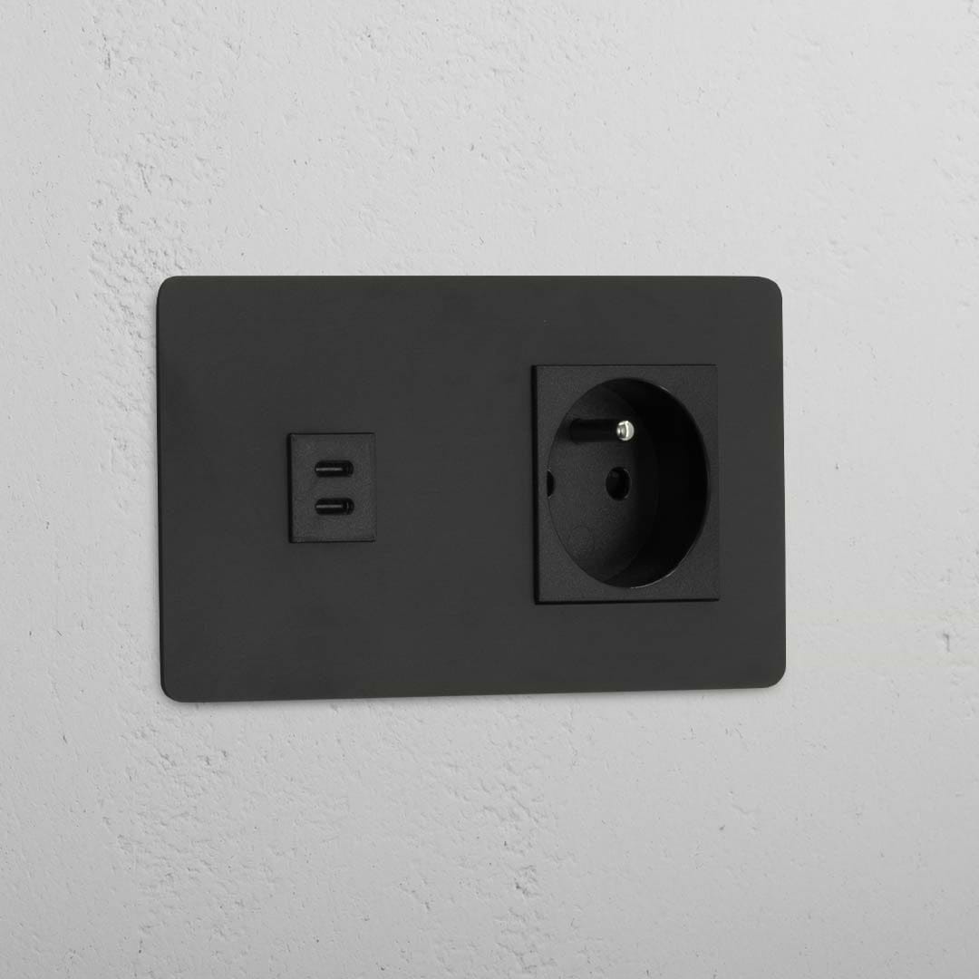 Modulo Doppio USB 30W & Francese in Bronzo Nero - Soluzione di Ricarica Potente