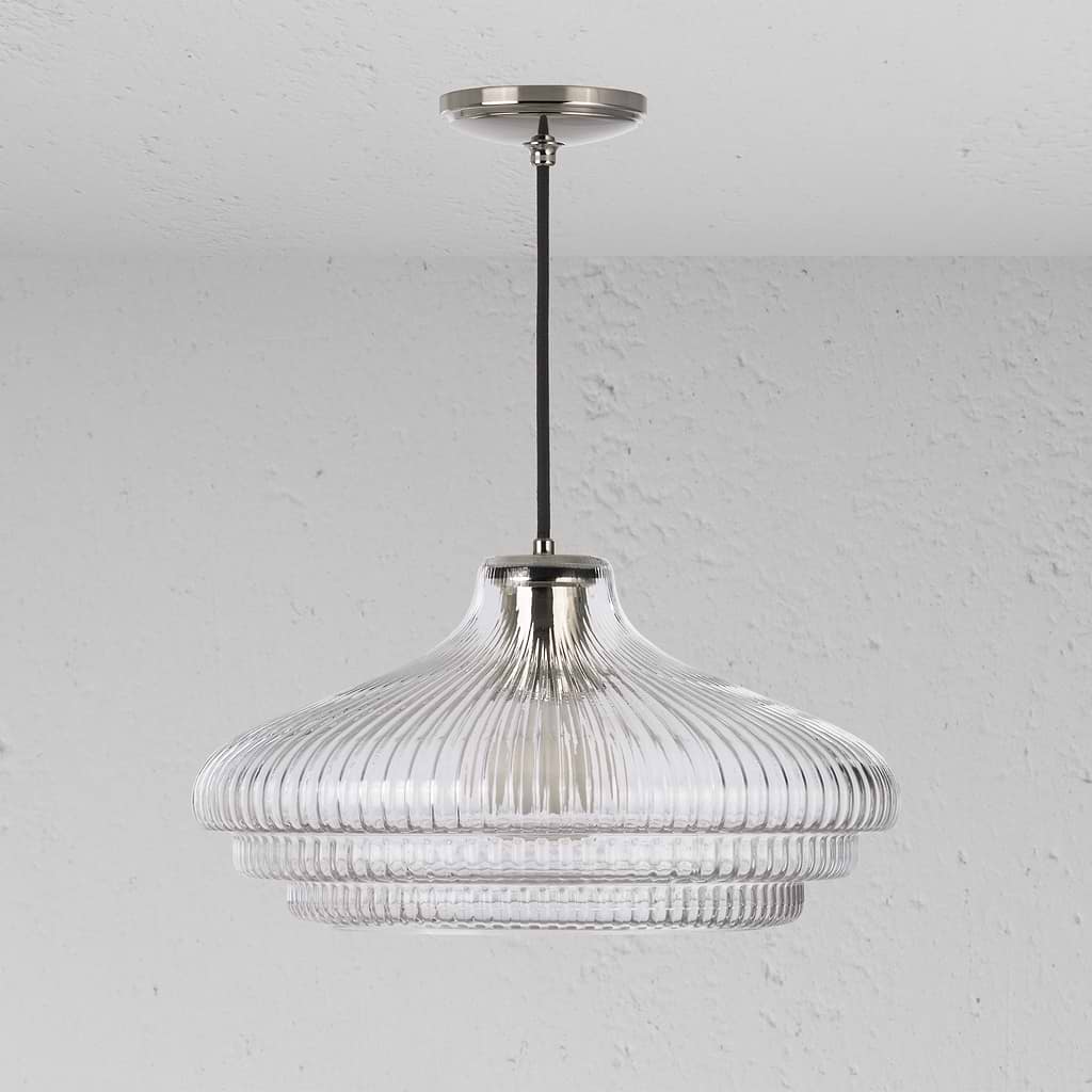 Brookfield Lampadario Grande in Vetro Scanalato - Nichel Lucido