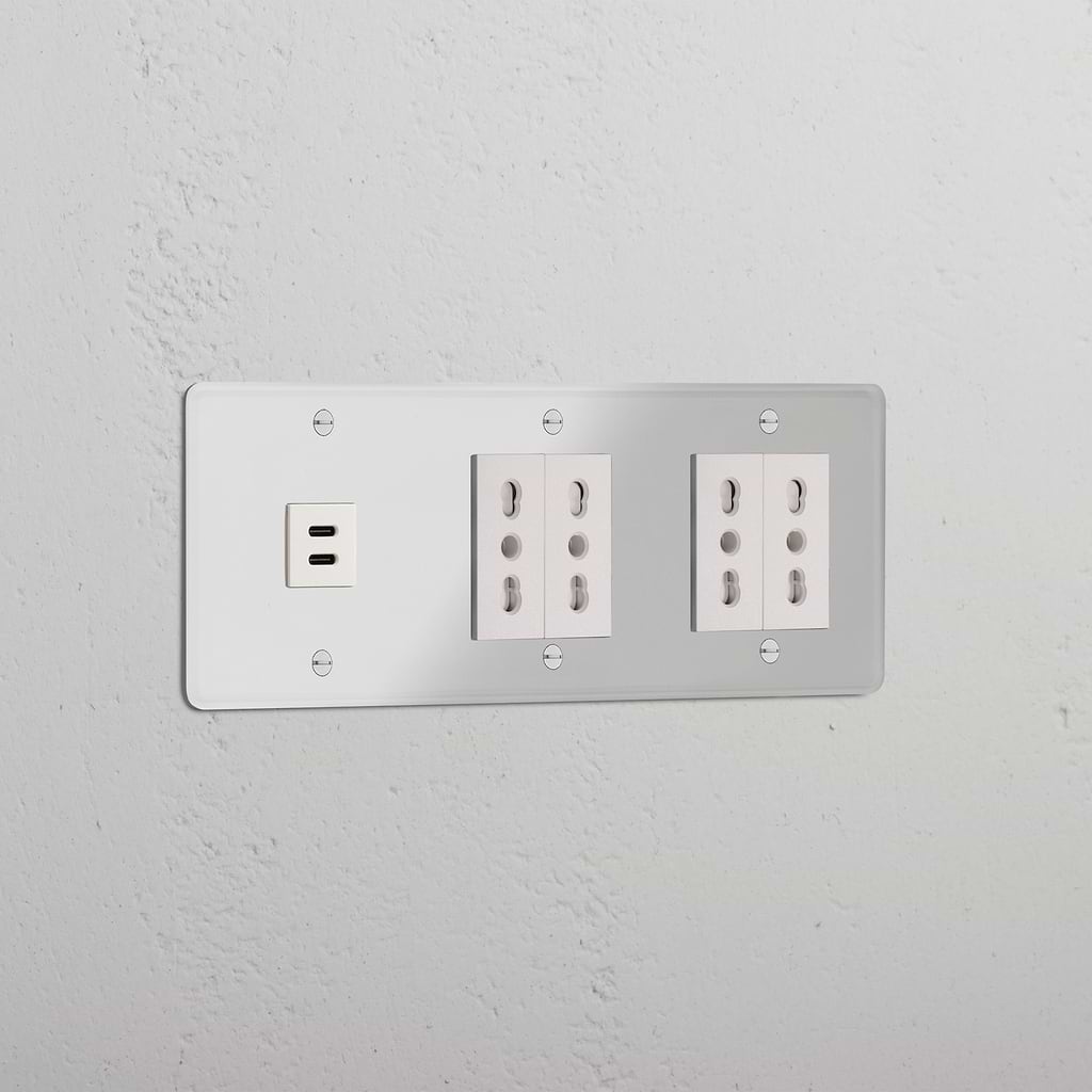 Modulo Triplo USB 30W & 4x Bipasso - Trasparente Bianco