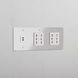 Modulo Triplo USB 30W & 4x Bipasso - Trasparente Bianco