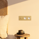 Triplo Modulo Levetta & 2x Schuko Tondo - Ottone Antico Bianco