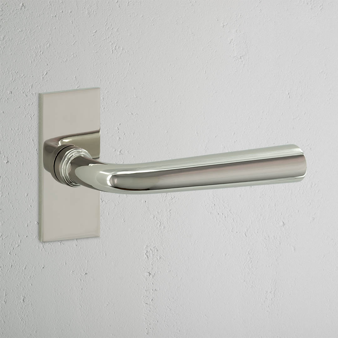 Apsley Short Plate Sprung Door Handle – Polished Nickel