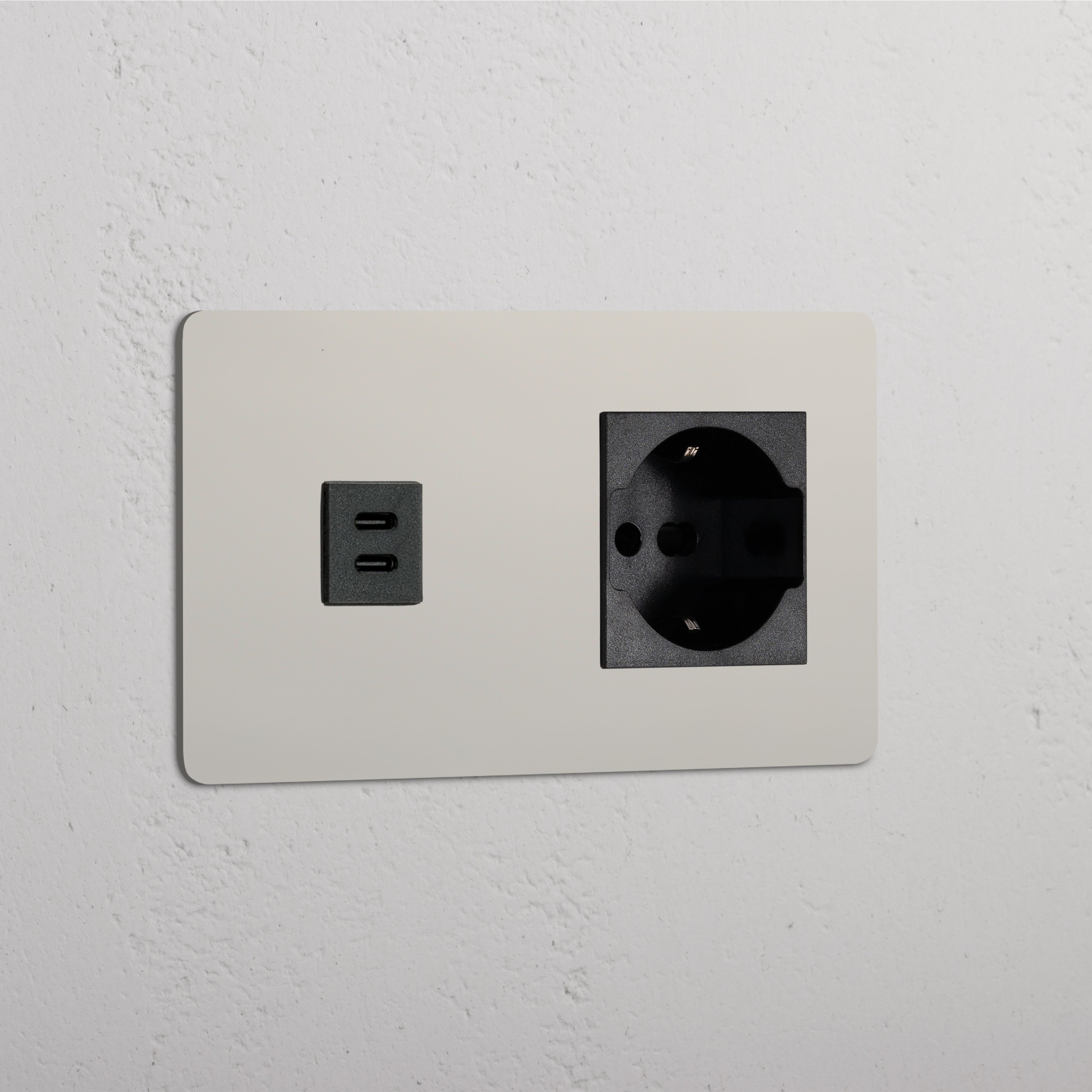 Modulo Doppio USB 30W & Schuko/Bipasso in Nichel Lucido Nero