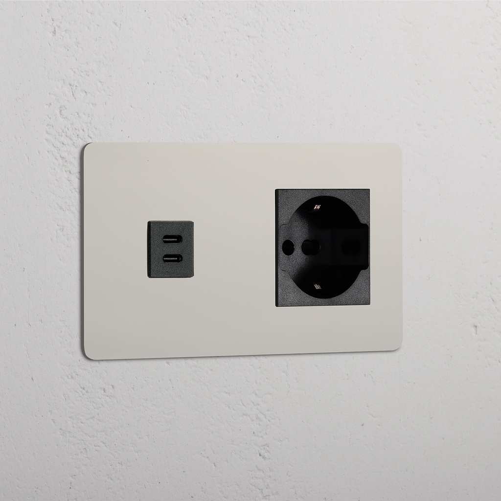 Modulo Doppio USB 30W & Schuko/Bipasso in Nichel Lucido Nero