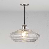 Brookfield Lampadario Grande in Vetro Scanalato - Nichel Lucido
