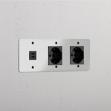 Modulo Triplo USB 30W & 2x Schuko/Bipasso in Nero Trasparente