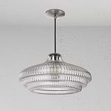 Brookfield Lampadario Grande in Vetro Scanalato - Nichel Lucido