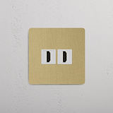 Modulo HDMI Singolo con Doppia Porta in Ottone Antico Bianco su Sfondo Bianco