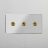 Interruttore a Levetta Doppio in Ottone Antico Trasparente - Controllo Luminoso Efficace ed Affidabile su Sfondo Bianco