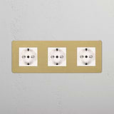 Modulo Triplo 3x Schuko/Bipasso - Ottone Antico Bianco