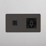 Modulo Doppio USB 30W & Schuko/Bipasso - Bronzo Nero