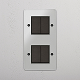 Interruttore a Bilanciere Verticale Doppio con Quattro Posizioni in Nero Bronzo Trasparente - Soluzione Illuminativa Avanzata su Sfondo Bianco