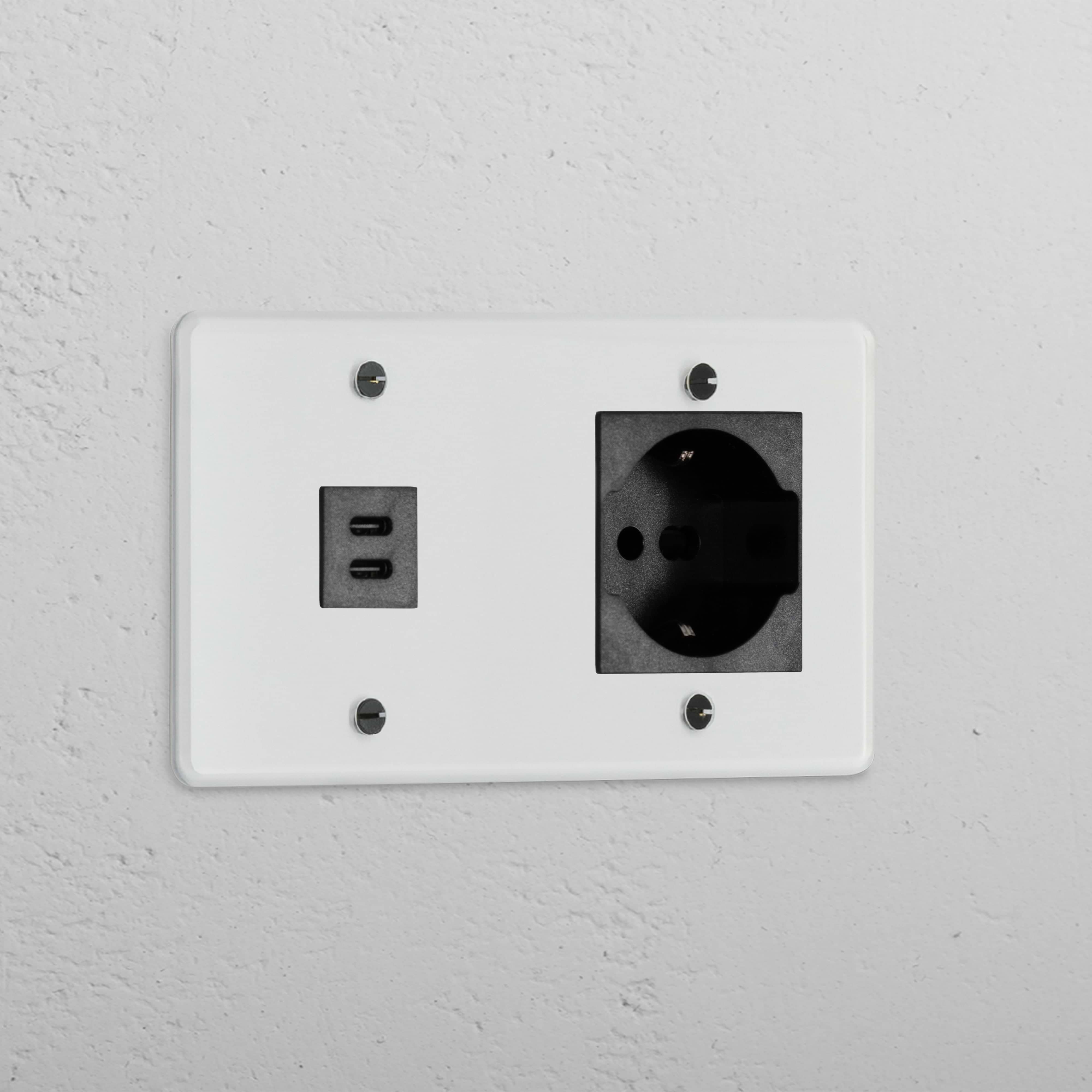 Modulo Doppio USB 30W & Schuko/Bipasso in Nero Trasparente