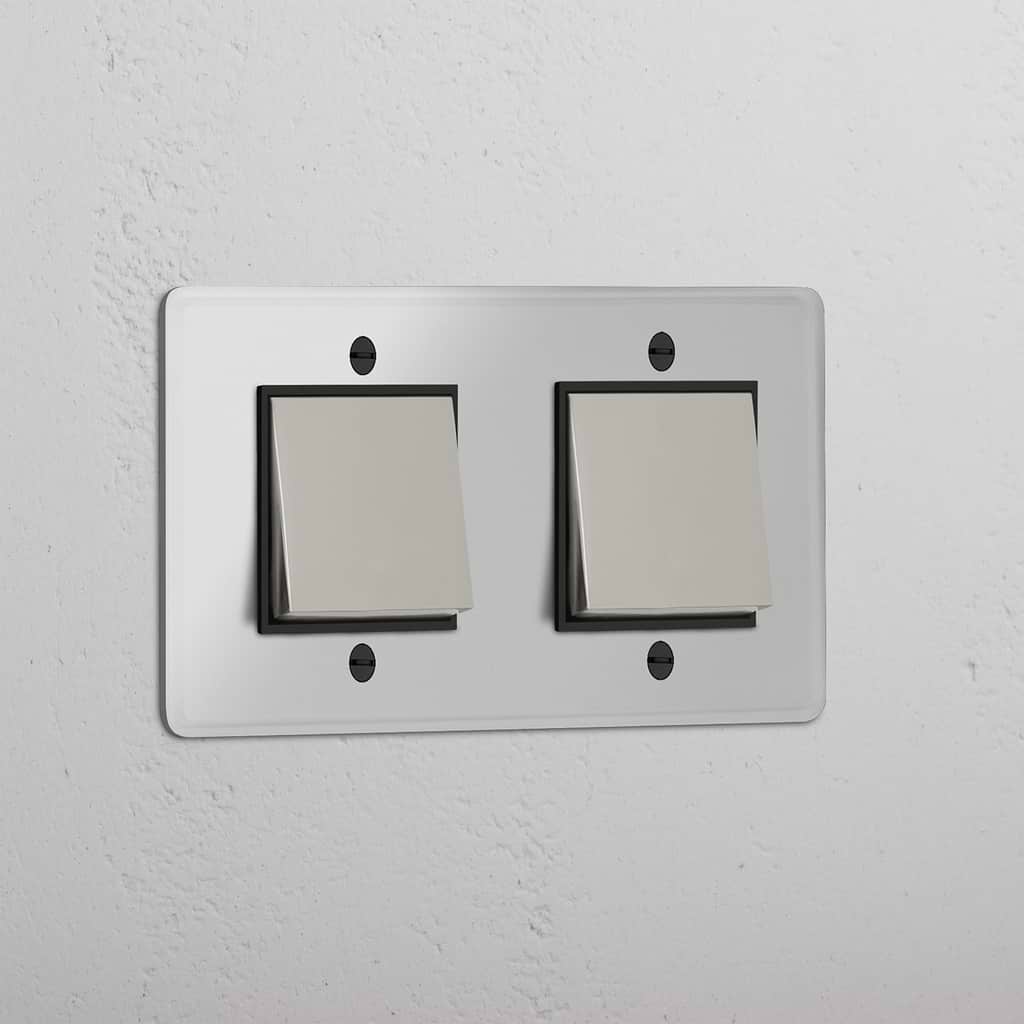 Interruttore a Bascula Doppio in Nichel Lucido Nero Trasparente - Strumento Elegante per Controllo Luminoso