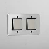 Interruttore a Bascula Doppio in Nichel Lucido Nero Trasparente - Strumento Elegante per Controllo Luminoso