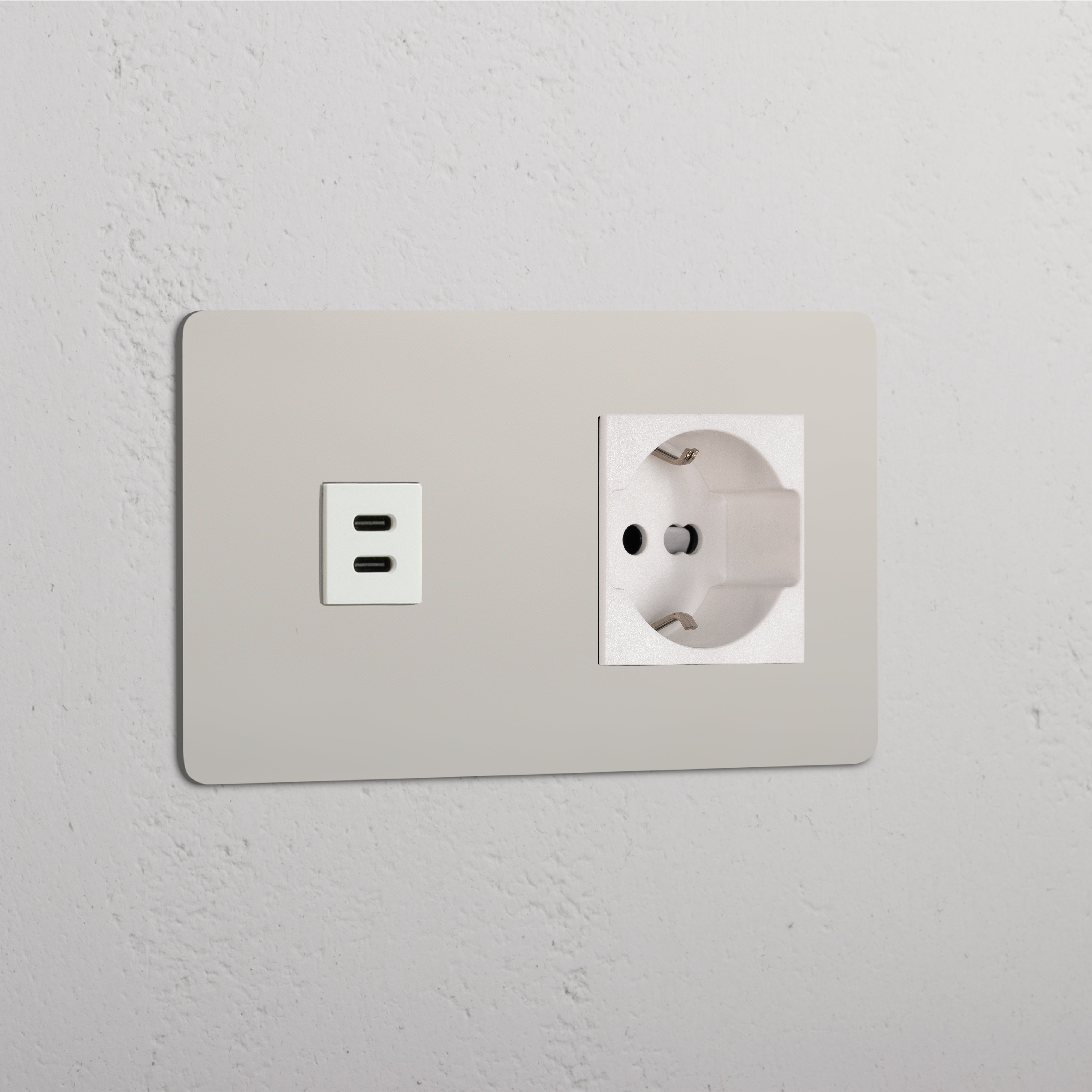 Modulo Doppio USB 30W & Schuko/Bipasso in Nichel Lucido Bianco