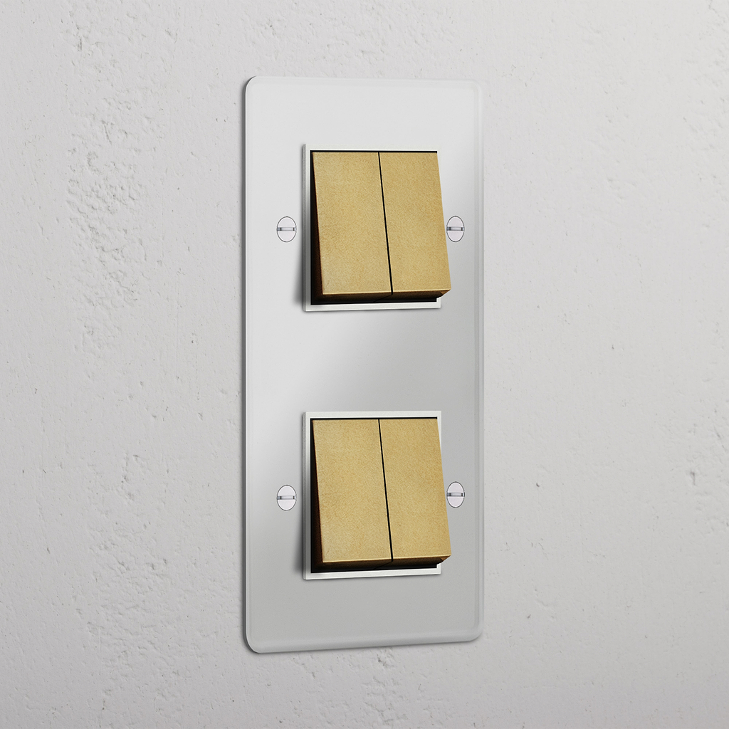 Interruttore Doppio Verticale a Bilanciere in Ottone Antico Bianco con 4 Posizioni - Soluzione Luminosa Avanzata
