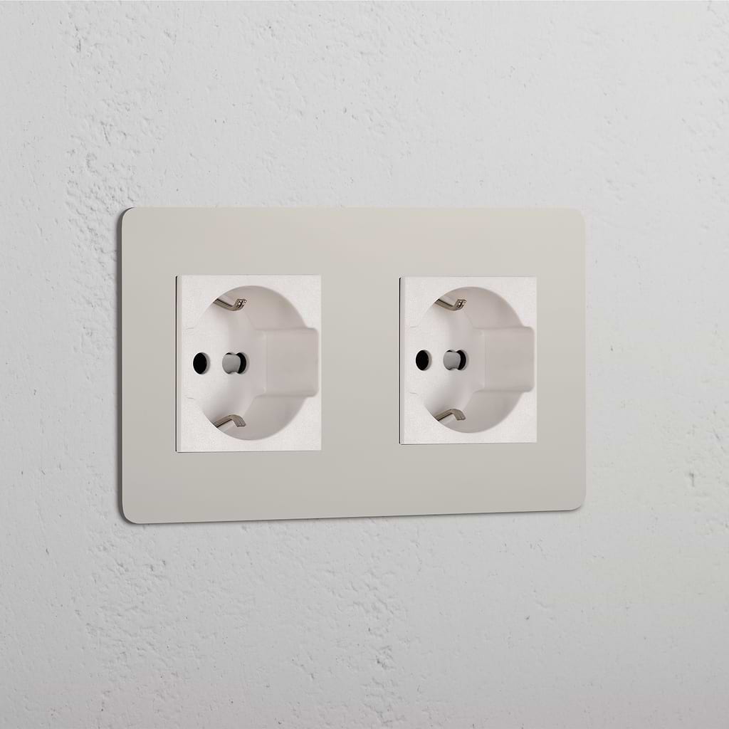 Modulo Doppio 2x Schuko/Bipasso in Nichel Lucido Bianco