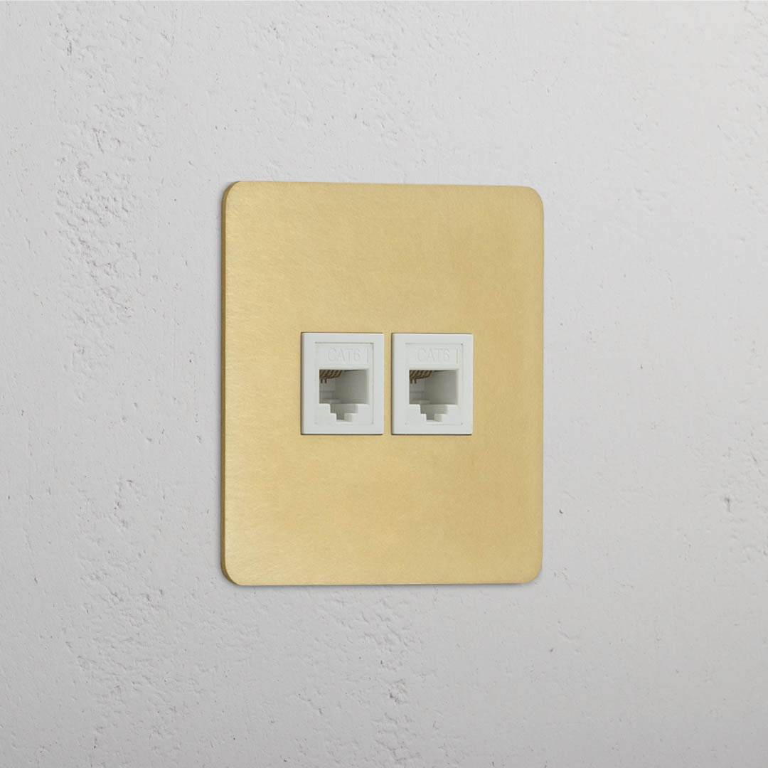 Modulo Doppio RJ45 Design Singolo in Ottone Antico Bianco - Connessione Affidabile