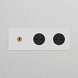 Triplo Interruttore a Levetta + 2x Modulo di Alimentazione Schuko Tipo F – Pitturabile Ottone Antico Nero