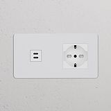 Modulo USB 30W + Modulo di alimentazione Schuko/Bipasso - Pitturabile Bianco