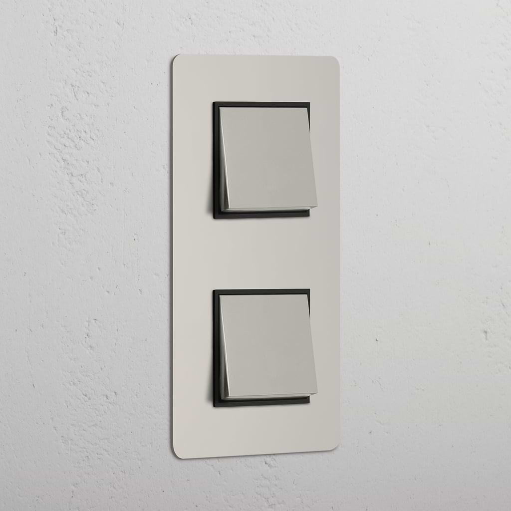 Interruttore a Bilanciere Verticale Doppio in Nichel Lucido Nero - Interruttore Controllo Luce Doppio Verticale