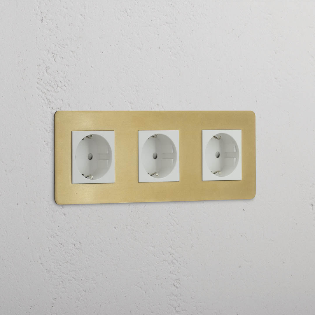 Modulo Triplo Schuko in Ottone Antico Bianco con 3 Porte - Integrazione Energetica Superiore