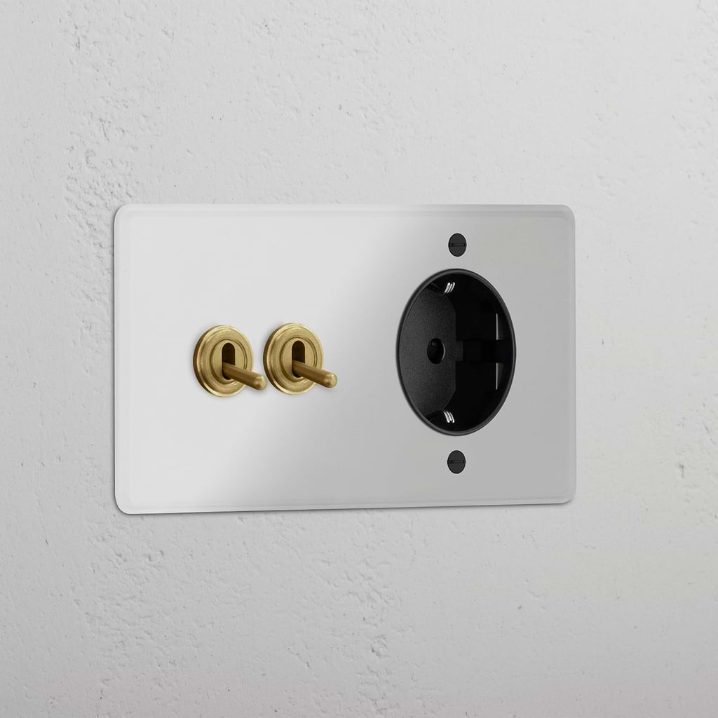 Doppio Modulo 2x Levetta & Schuko Tondo - Trasparente Ottone Antico Nero